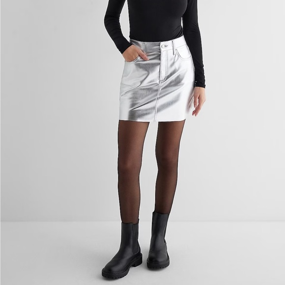 Express High Waisted Metallic Mini Skirt - Picture 2 of 13